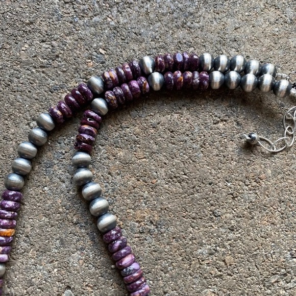 S.Silver Purple Spiny Oyster W Pears Bead Necklace - Picture 11 of 12